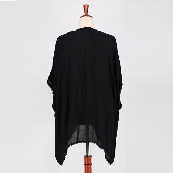 ECHO Women Black Rayon Short Beachwear Open Front Swimsuit Cover-Up One Size - Picture 4 of 5